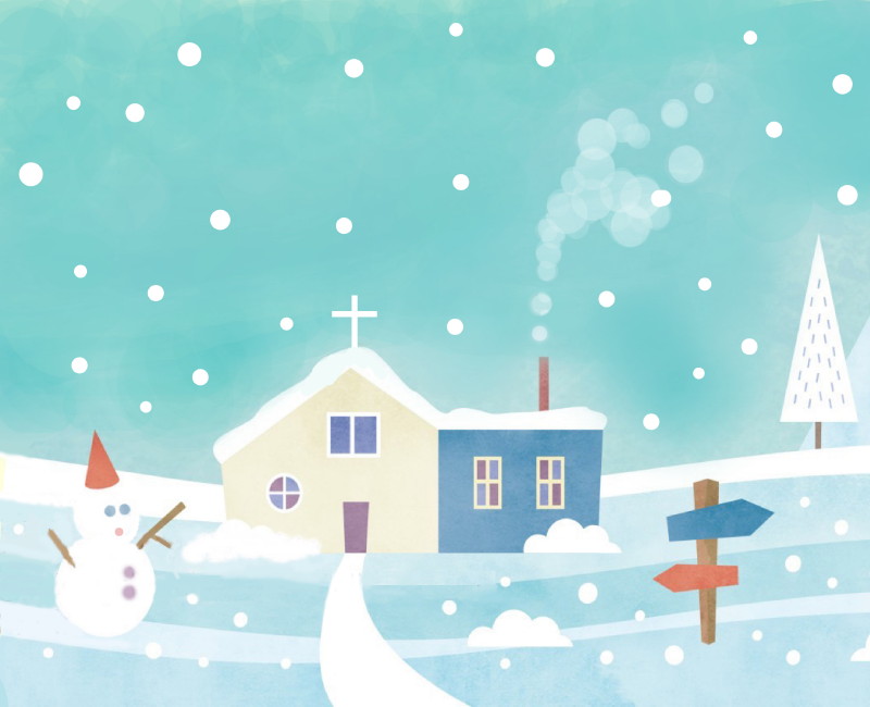 雪の中の教会の絵