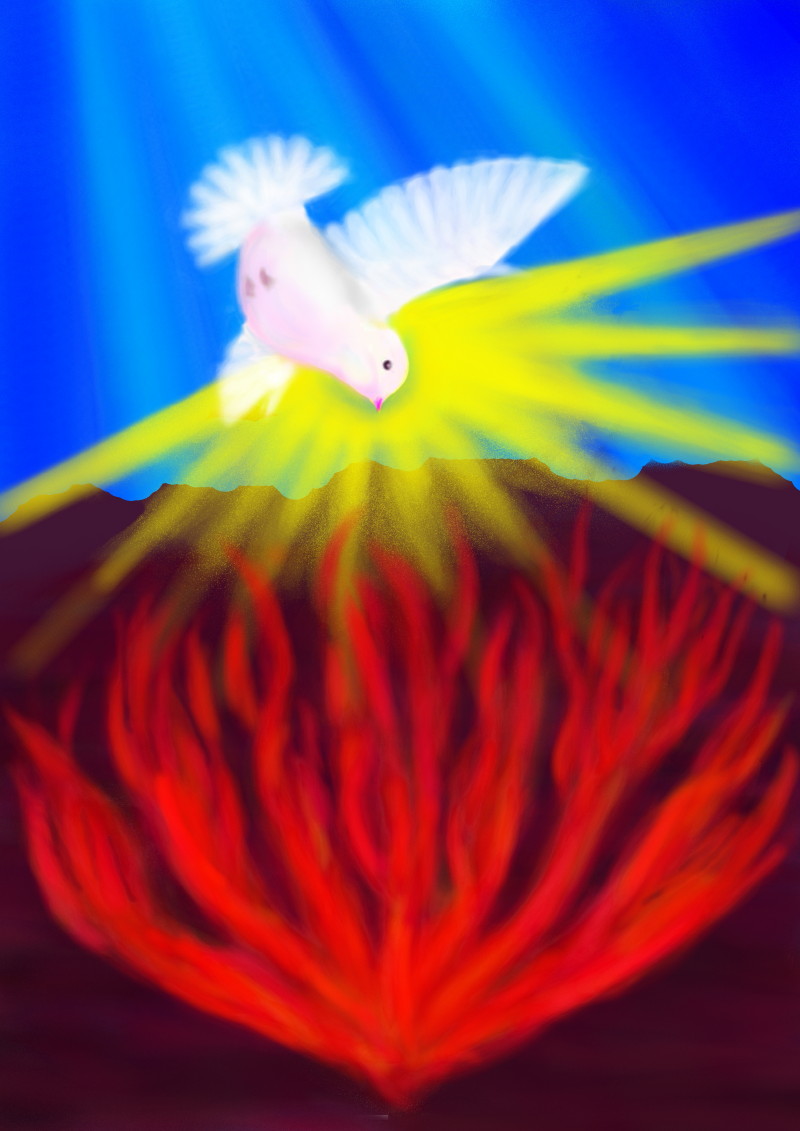 聖霊降臨の鳩と風と炎のデザイン