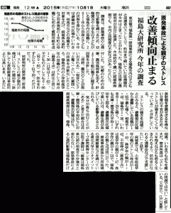 In Fukushima Prefecture, mothers and children are still experiencing more severe stress than their counterparts in other prefectures. Also, mothers and children living in or out of the prefecture as refugees from the nuclear accident suffer from more stress than those who are not refugees.