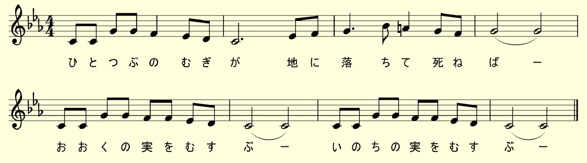 楽譜：一粒の麦が落ちて死ねば・・・